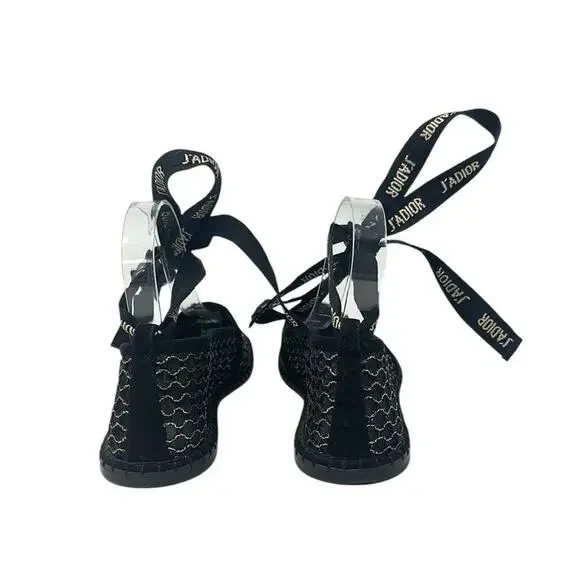 Dior Nicely-D Resille Ankle Wrap Ballet Flats Shoes Black Size 38.5 - Picture 5 of 9